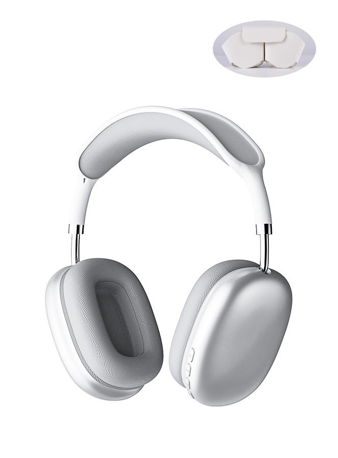 DUNELIFE Bluetooth 5.3 Wireless Headset Over-Ear Headphone,With 3.5mm Wired Connection,4 Mic,Call Noise Reduction,Adjustable headband, Hifi Bass,Wearing Detection Earphone With Protective Leather Case Silver - Image 1
